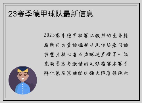 23赛季德甲球队最新信息
